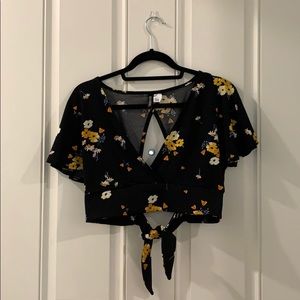 Black Floral Crop Top